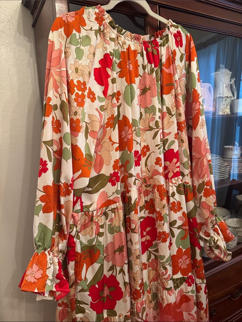 Hayden LA Satin Floral Tie Neck Tiered Maxi Dress - Picture 7 of 14